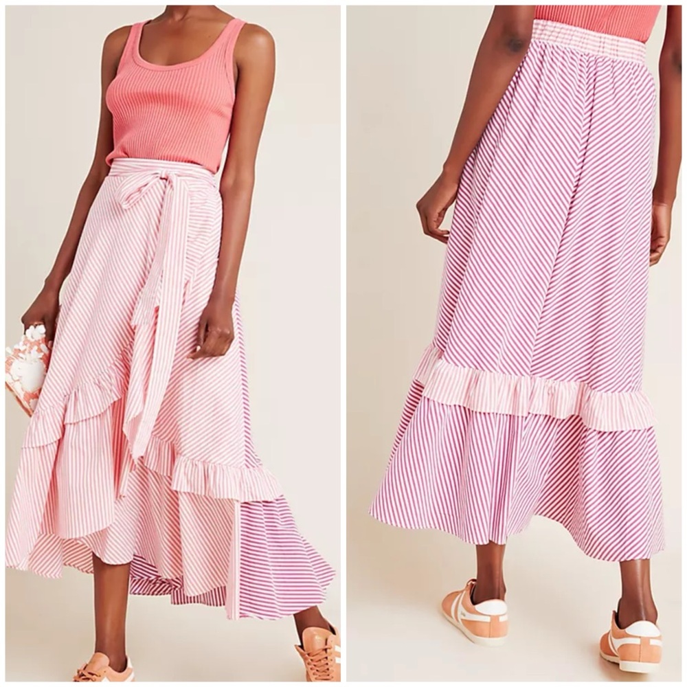 Maeve Penny ruffled stripe midi skirt